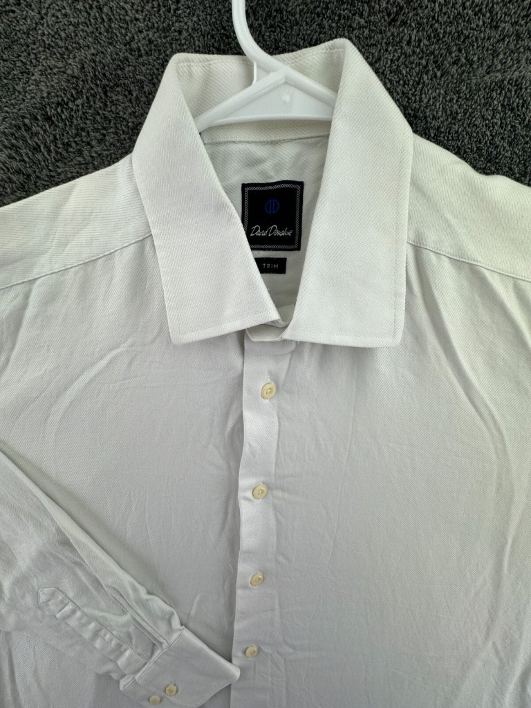 David Donahue Long Sleeve Button Up Shirt Menâs White 17 36/37 Trim Fit Striped